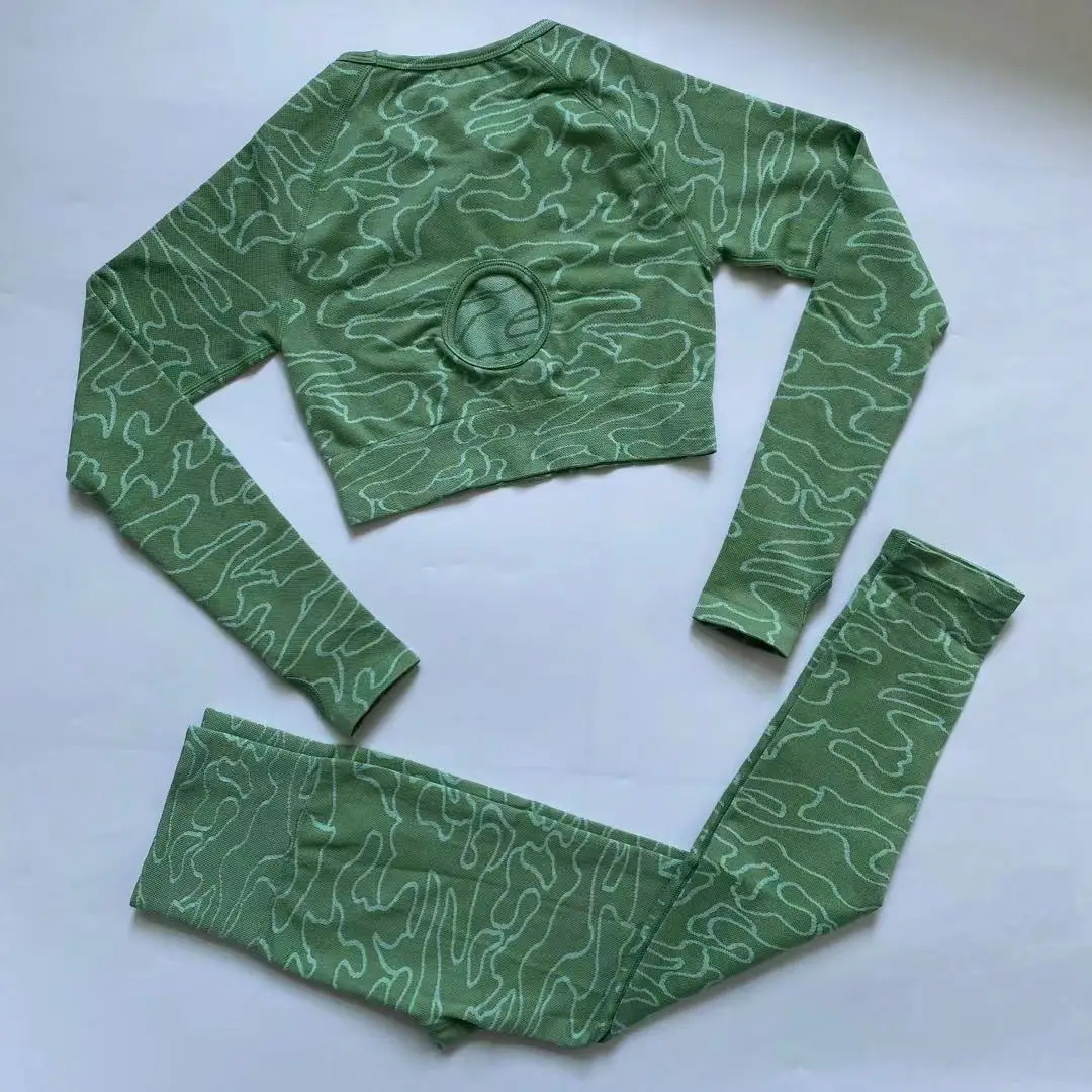 2 шт./компл. изогнутый жаккардовый женский спортивный костюм с длинным рукавом