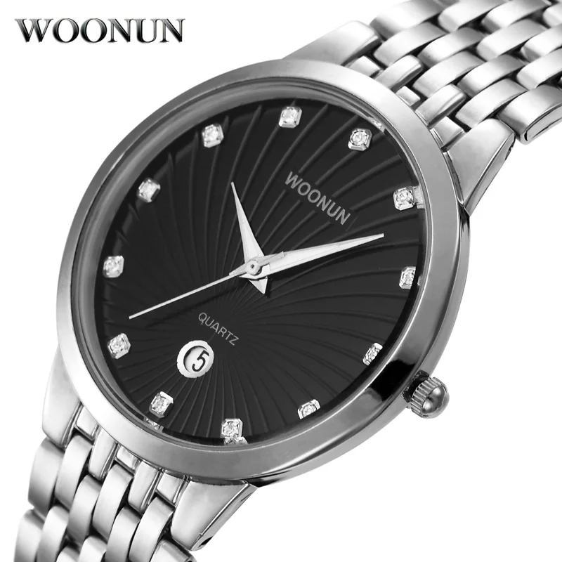 

2020 WOONUN Slim Mens Watches Stainless Steel Quartz Watch Man Top Brand Luxury Rhinestone Diamond Men Watches relogio masculino