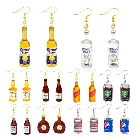 

Fashion Earring For Women Resin Drop Custom Made Handmade Cute Girls Gift Eardrop Coffee Drink Funny Liquor Spirits Bottle Cans