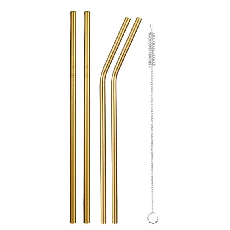 Gold 4pcs-2 Серебро/золото/черный/Радуга высокого качества 304 из нержавеющей стали металлические соломинки с чистящей щеткой для 30/20 унций стакан Yeti - Цвет: Gold 4pcs-2