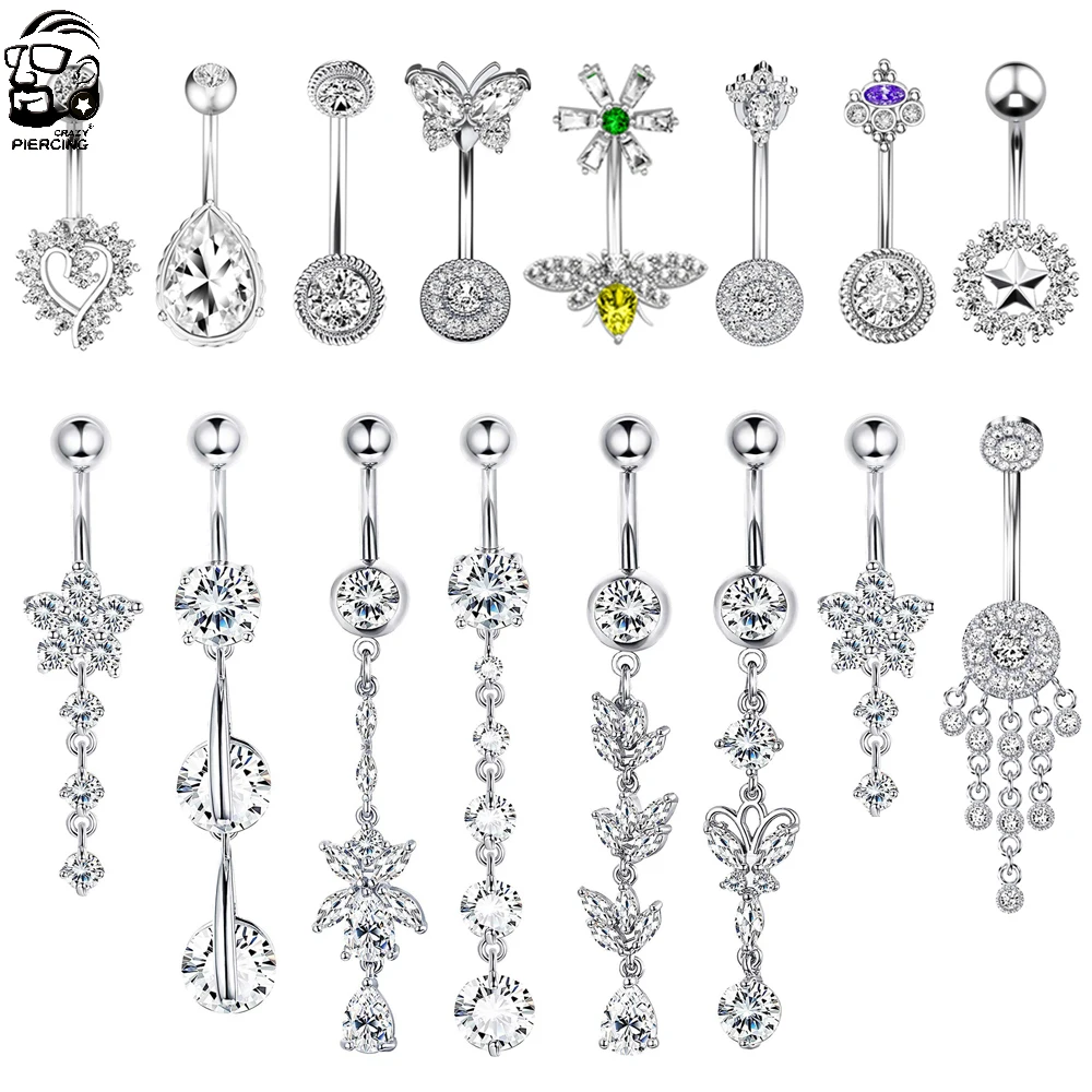 

Кольцо для пупка с кристаллами, 14 г, 1 шт.