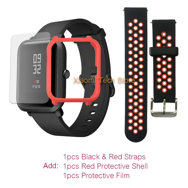 Смарт часы Xiaomi Amazfit Bip GPS [ Русский язык ] Умные часы со склада России, Официальная гарантия 1 год Huami - Цвет: -Red-Red-film.-