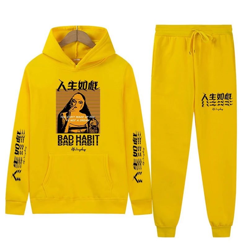 

Autumn Winter 2 Pieces Sets Tracksuit Women Hooded Sweatshirt+Sweapants Pullover Hoodie Life Is Iike A Aplay Female Sportswear