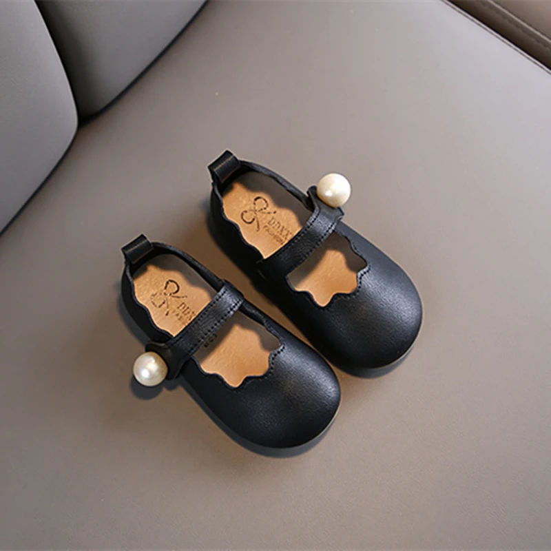 Spring Autumn Girls Princess Shoes Pearl Mary Janes Leather Kids Flats Baby Girl Single Toddlers White Black 1-6Y |
