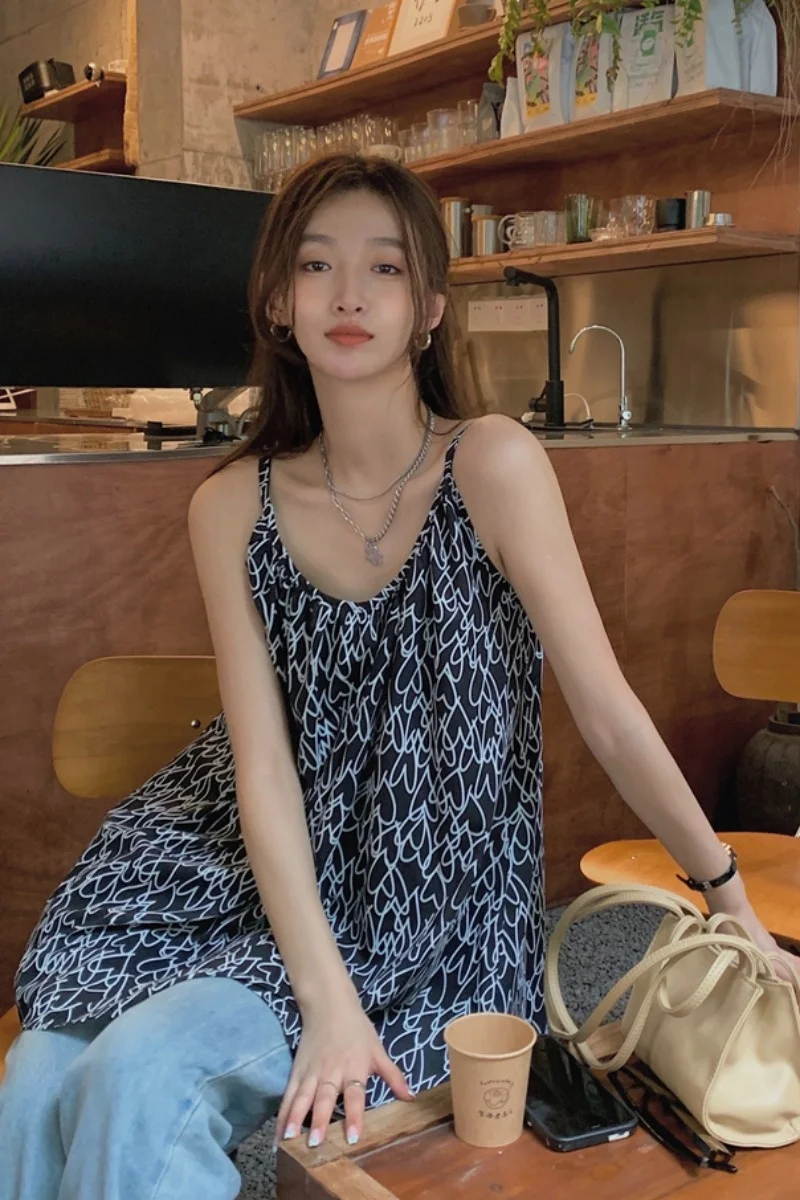 Design Sense Vest Of Love Printing Suspender Women Can Wear Out In Summer Casual And Thin Sleeveless Top |