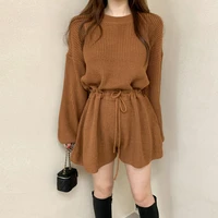 casual playsuits spring autumn waist drawstring knitted jumpsuit femme fashion korean loose rompers long sleeve overalls women