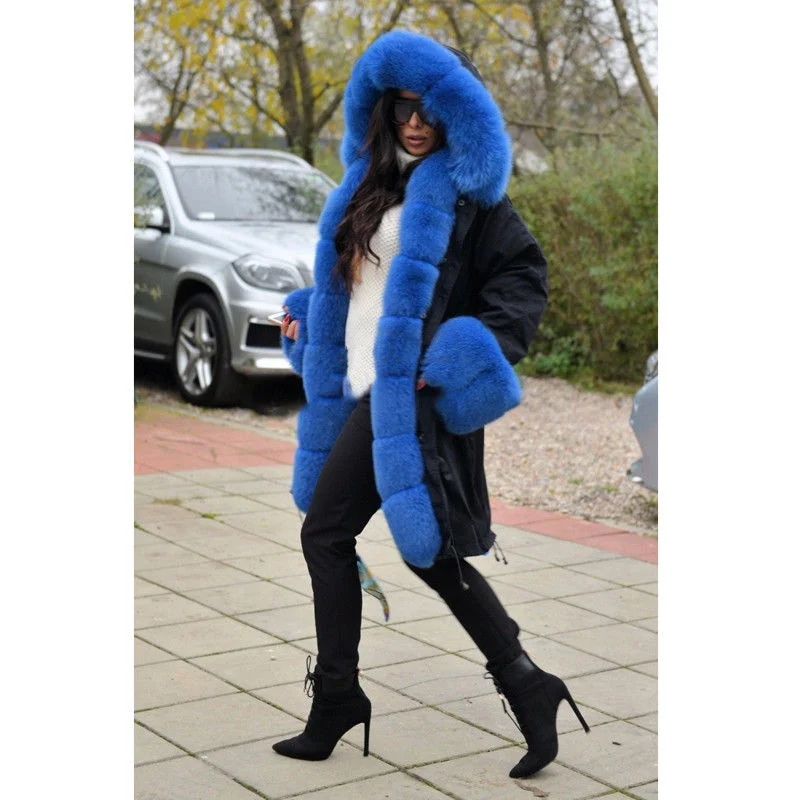 Luxury Women Real Fox Fur Parkas with Rex Rabbit Fur Linning Winter Thick Warm Fur Overcoat Luxury Genuine Fox Fur Parka Outwear enlarge