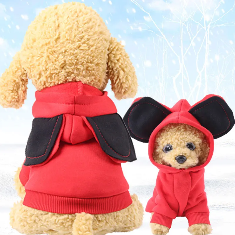

Winter Warm Pet Dog Clothes Cute Big Ear Soft Cotton Four-legs Hoodies Outfit For Small Dogs Teddy Clothing Puppy Coat