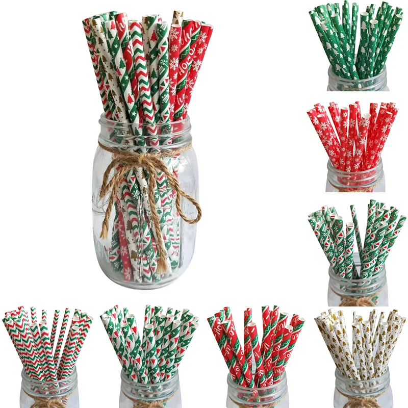 

25Pcs/Set Christmas Paper Straws Disposable Straws Snowflake Merry Christmas Straws Home Decoration New Year Party Supplies