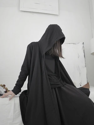 Свободная черная Асимметричная куртка большого размера с капюшоном и длинным