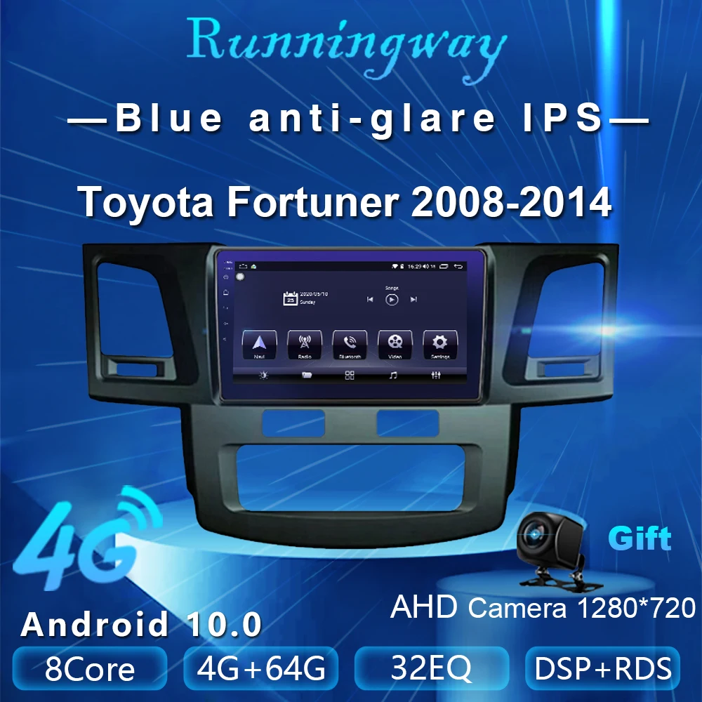Runningway Android 10 0 5G автомобильный DVD плеер для Toyota Fortuner 2008 2014 4G + 64G автомобильное радио