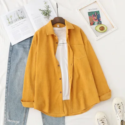 

Vintage Corduroy Blouses Women Casual Shirt 2020 Autumn Ladies Solid Long Sleeve Womens Tops And Blouses Loose Boyfriend Shirt