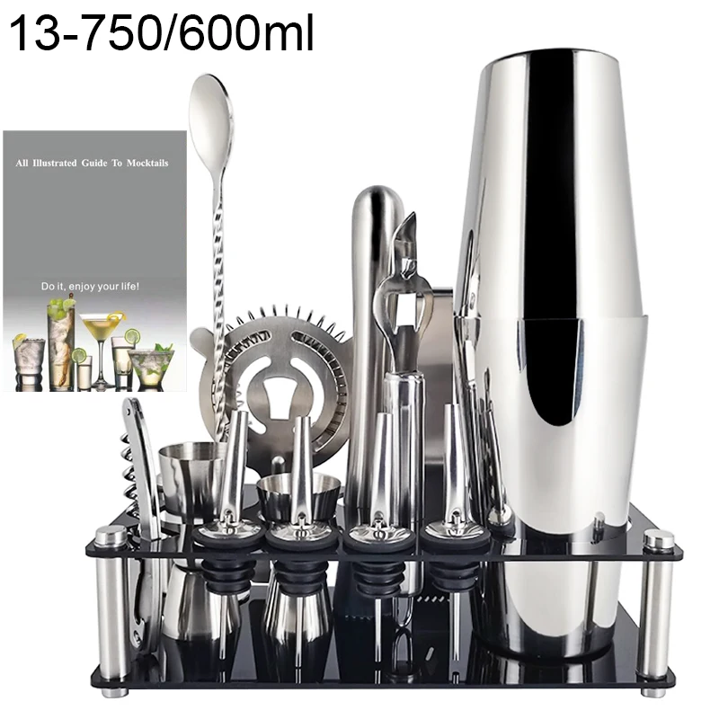 

1-14 Pcs Boston Cocktail Shaker 600ml 750ml Stainless Steel Mixer Drink Bartender Kit Bar Sets Tools Shakers Barware With Stand