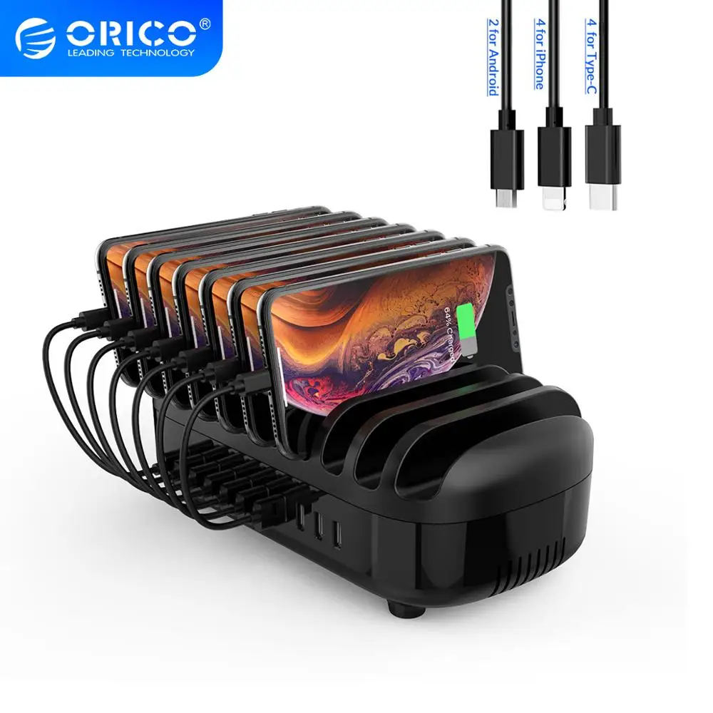 

ORICO 10 Ports USB Charger Station Dock with Holder 120W 5V2.4A*10 Charging for Smart Phone Tablet PC Apply for Home Public