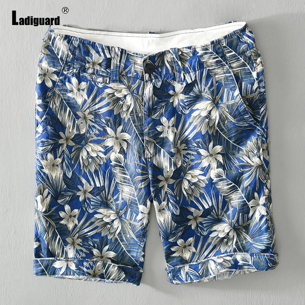 Ladiguard Plus Size Men Casual Linen Shorts Men Stand Pocket Half Pants Leisure All-match Classic Tree Print Beach Shorts Homme