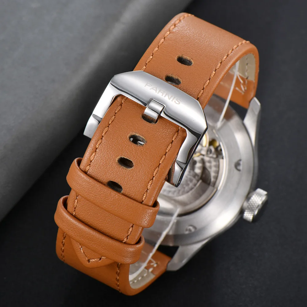 Parnis 46 мм черный циферблат Мужские механические часы светящиеся