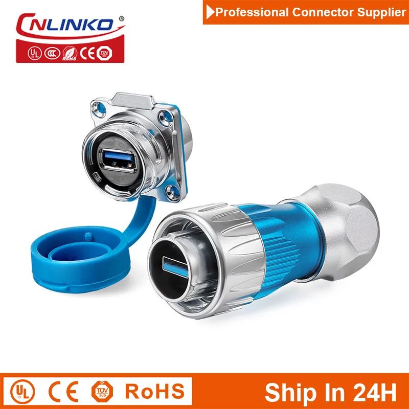 

Cnlinko DH M24 IP67 Waterproof USB3.0 Connector Metal Quick Locking Male Plug Female Socket USB Adapter for Data Transmission