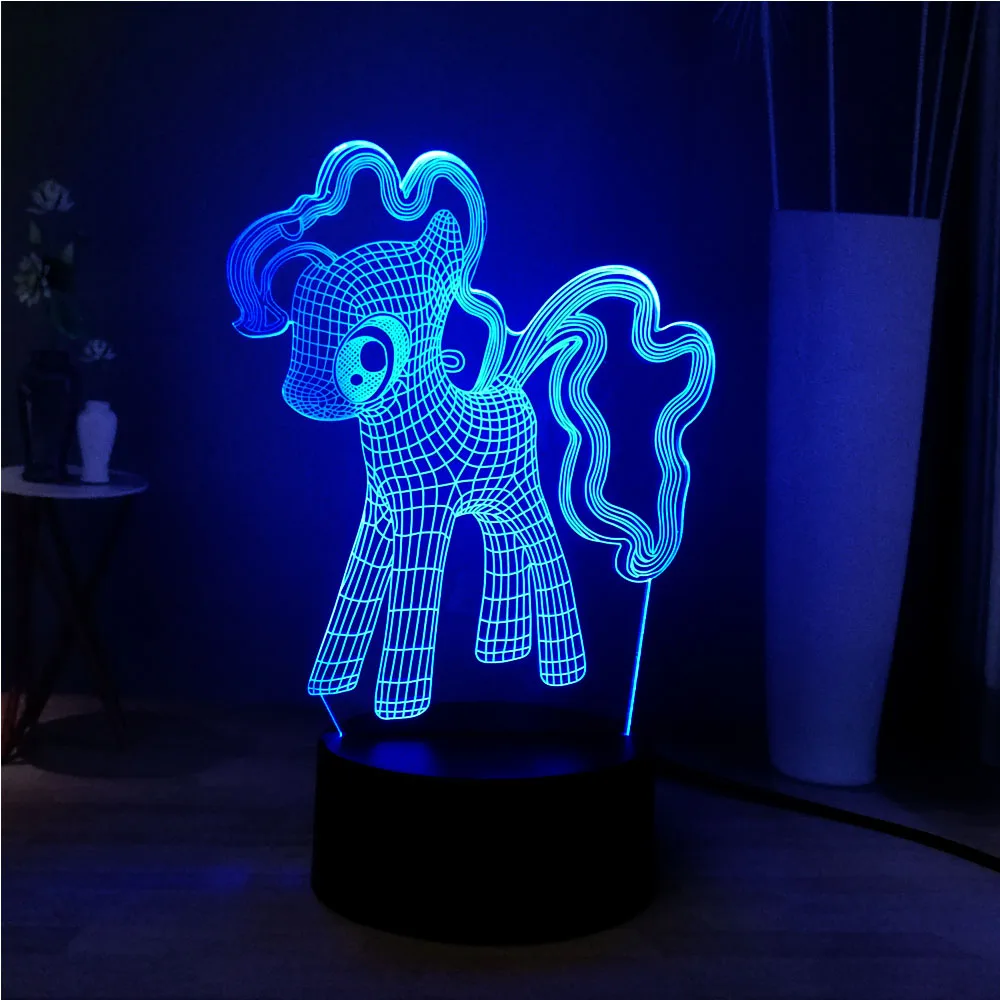 3D оптическая настольная лампа My Little Pony с изображением героев мультфильмов, земляных пони, PinkiePie, светодиодный ночной Светильник для сна, милая улыбка, подарок на день рождения для детей