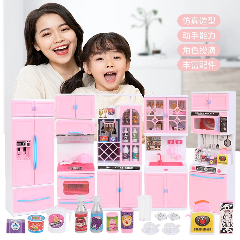 handcrafted dollhouse modern sense kitchen cabinet setsilver metal wine set dining table chair model accessories toys free global shipping