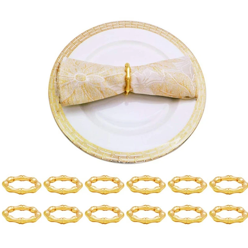

6 Pcs Bamboo Joint Round Metal Napkin Rings Set Handmade Metal Serviette Buckle Holder for Dining Table Wedding Holiday Parties