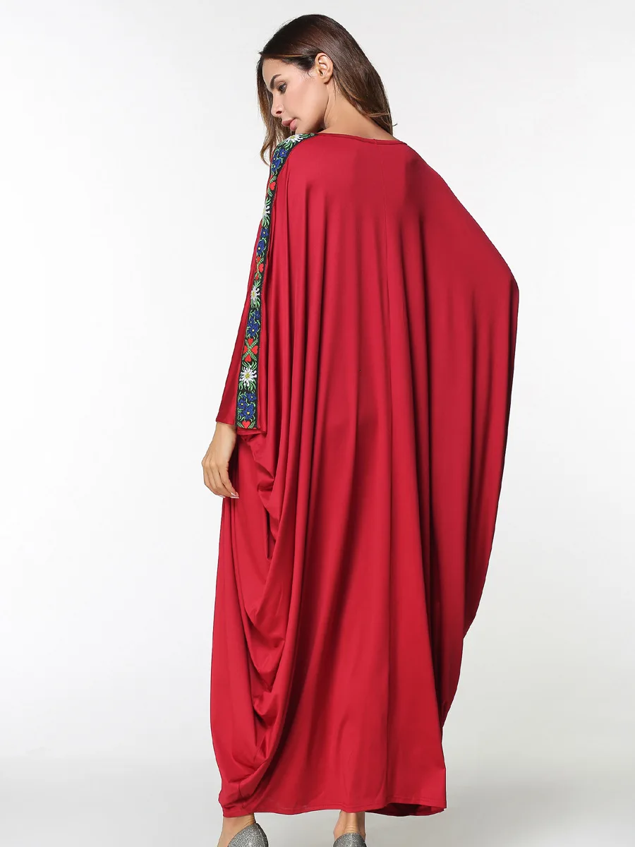

Pakistani Clothes Red Color Bat Sleeve Dress Robe Muslim Wear Skirts Sleeves Indonesia Clothing turkish kaftan