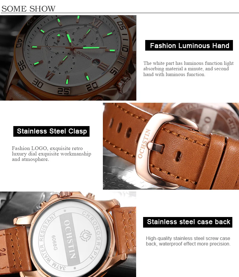 reloj hombre OCHSTIN Rose Gold Luxury watch Automatic Calendar business men watch in Casual sport leather band quartz watch men