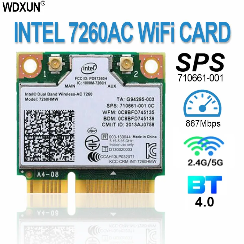 Двухдиапазонная Беспроводная плата AC7260 7260HMWAC 7260HMW 7260AC half Mini PCI-e BT4.0 для HP EliteBook 820 840 850 860