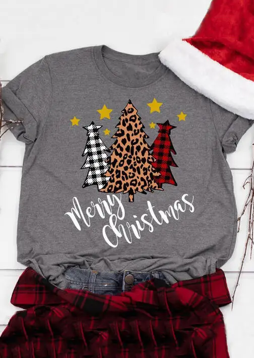 

Carney Christmas top pop Christmas tree Print crew neck short sleeve T-shirt