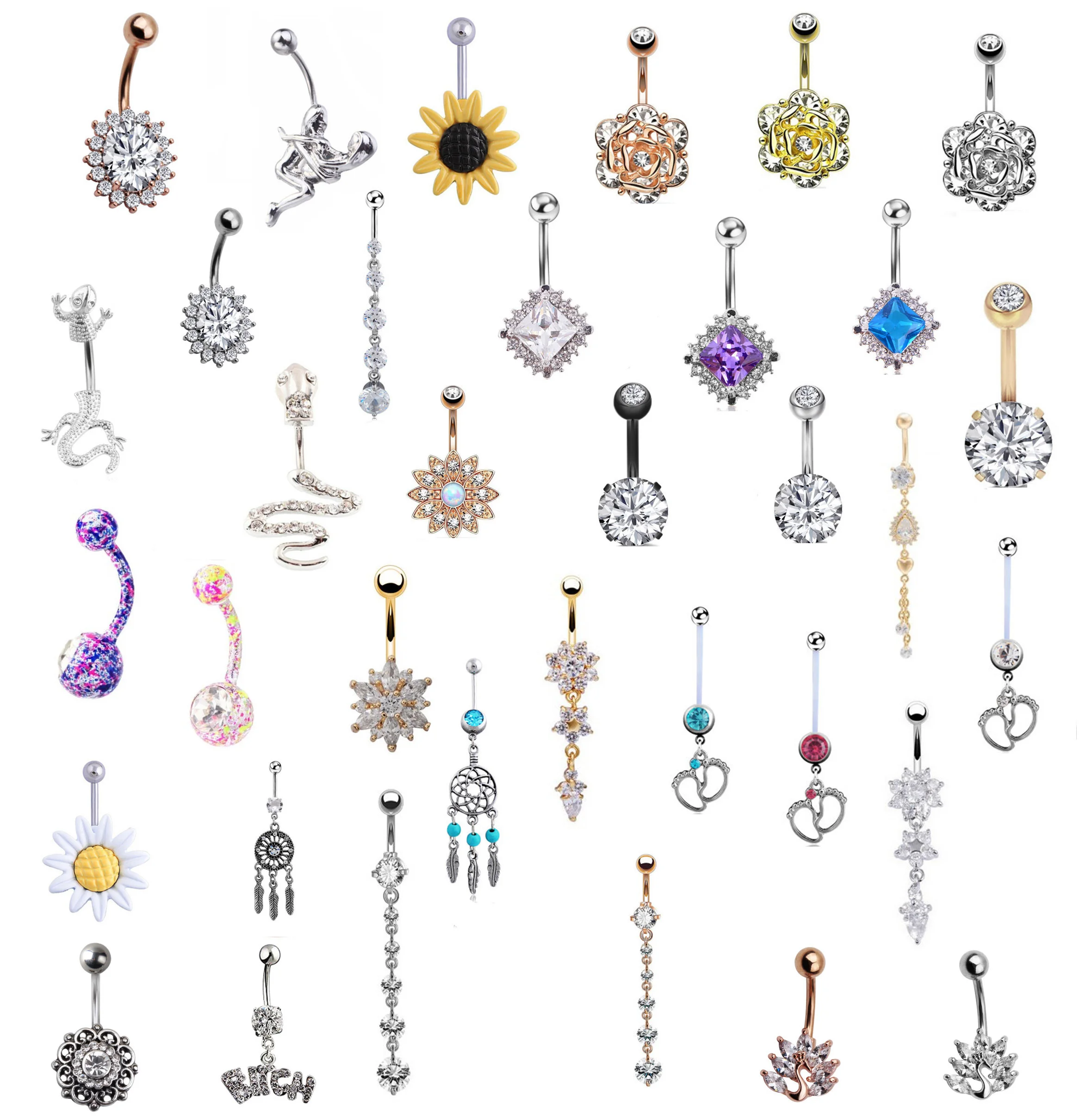 1 шт. пикантные Висячие пупка Бары Кольца пирсинг живота фианиты кристаллы цветок