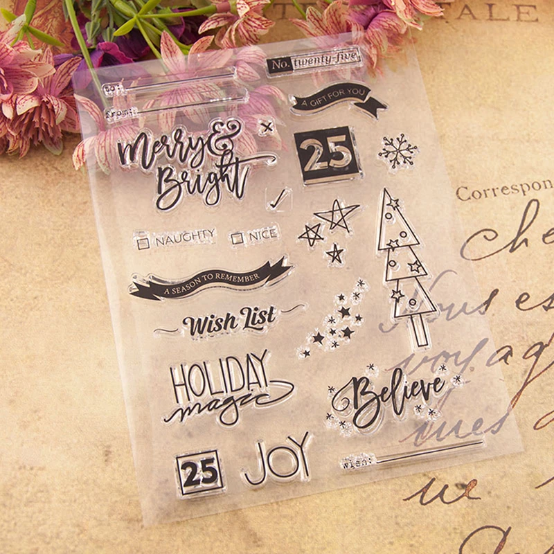 Силиконовый штамп с надписью &quotMerry Christmas&quot прозрачный резиновый в виде оленя для