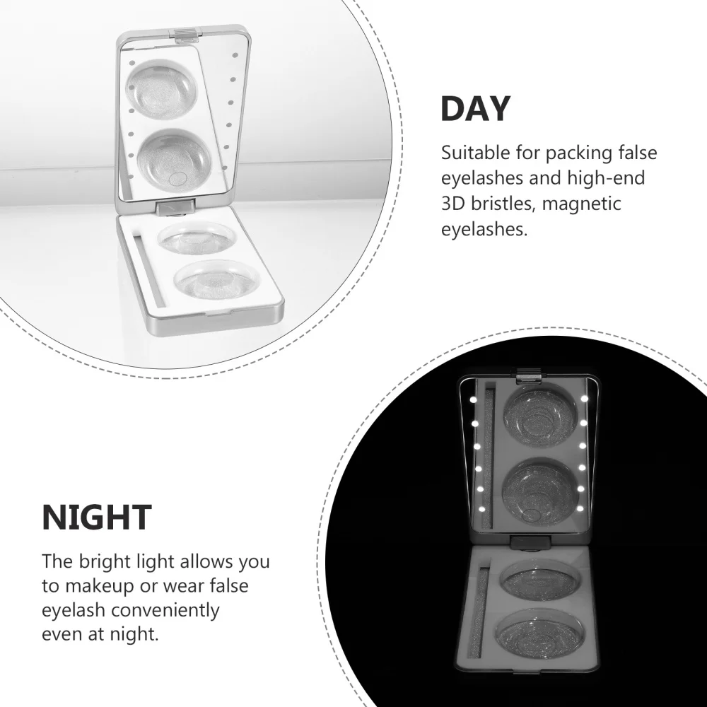 

LED Eyelash Holder Case Cosmetic Eyelashes Storage Box with Makeup Mirror