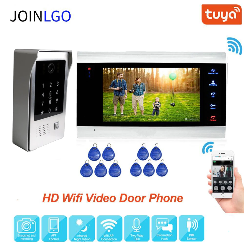 Проводной 7 "запись Экран 720P WI-FI видео домофон RFID код клавиатуры дверные звонки