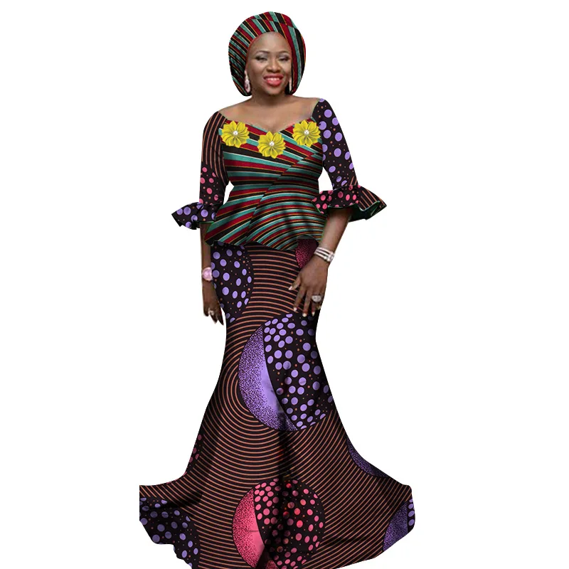 Женская африканская одежда комплект женского платья из 2 предметов топы и