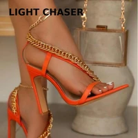 summer shoes sexy female high heeled sandals metal chain comfortable pointed high heels fashionable large size female sandals 42