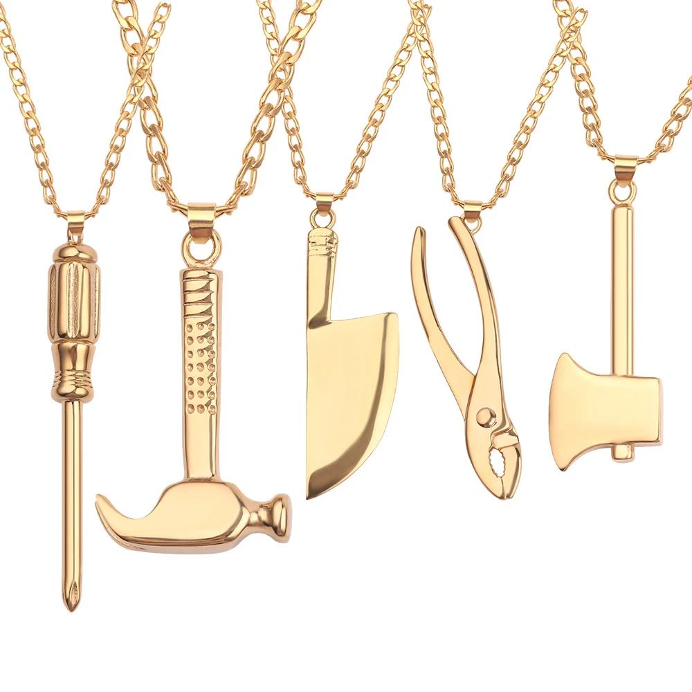 Хип хоп новый инструмент кулон ожерелье золотой цвет ножевой ключ звеньевая цепь