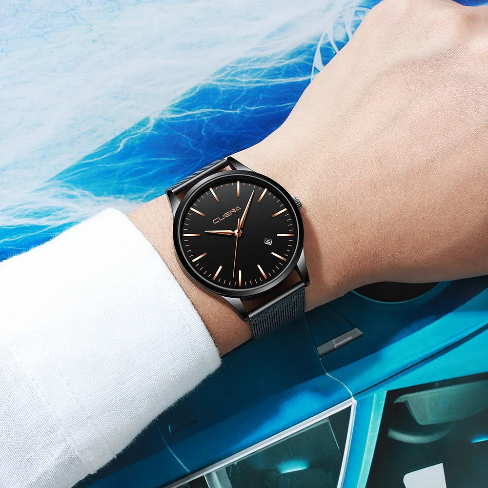 

CUENA 835 Time With Calendar Watch Steel Mesh Belt Business Sports Men's Watch Waterproof Quartz Performance Goods