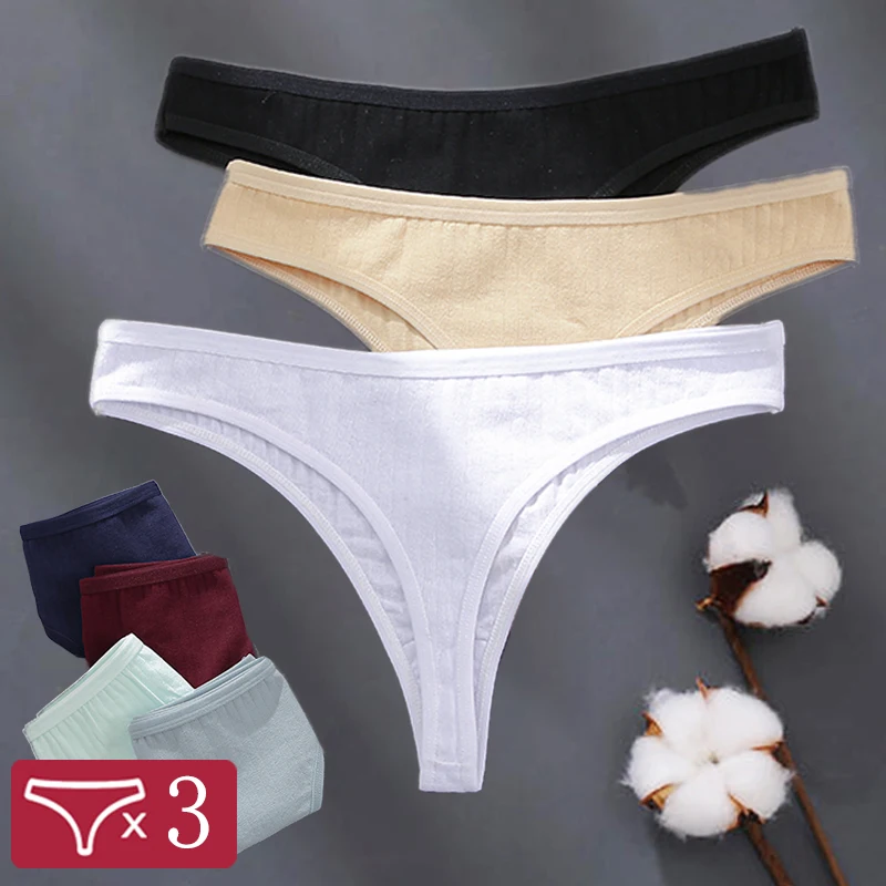 3Pcs/Set Women Cotton G-String Panties Female Low Rise Thongs Ladies Sexy Bikini 7 Solid Color Girl Soft M-XL Intimates Lingerie - купить по