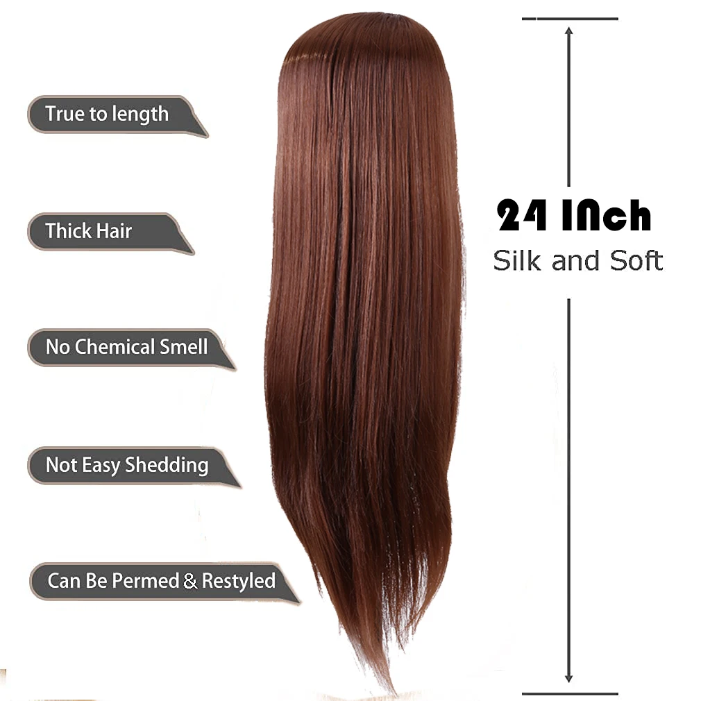 24 Inch 100% Real Human Hair Brown Straight Training Head Hairdressing Practice Mannequin Model Doll | Дом и сад