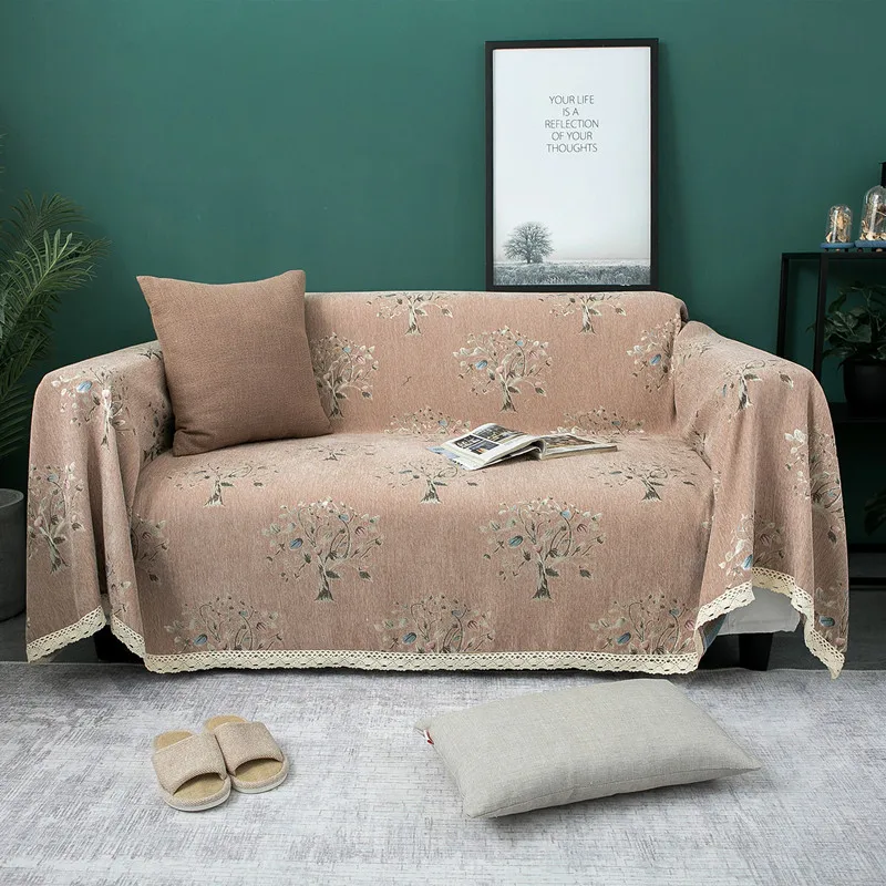 

Plant Printed SofaCover Leaves White Lace Sofa Towel for Living Room Stretch Chenille Couch Slipcover 1/2/3/4 Seater Couch Cover