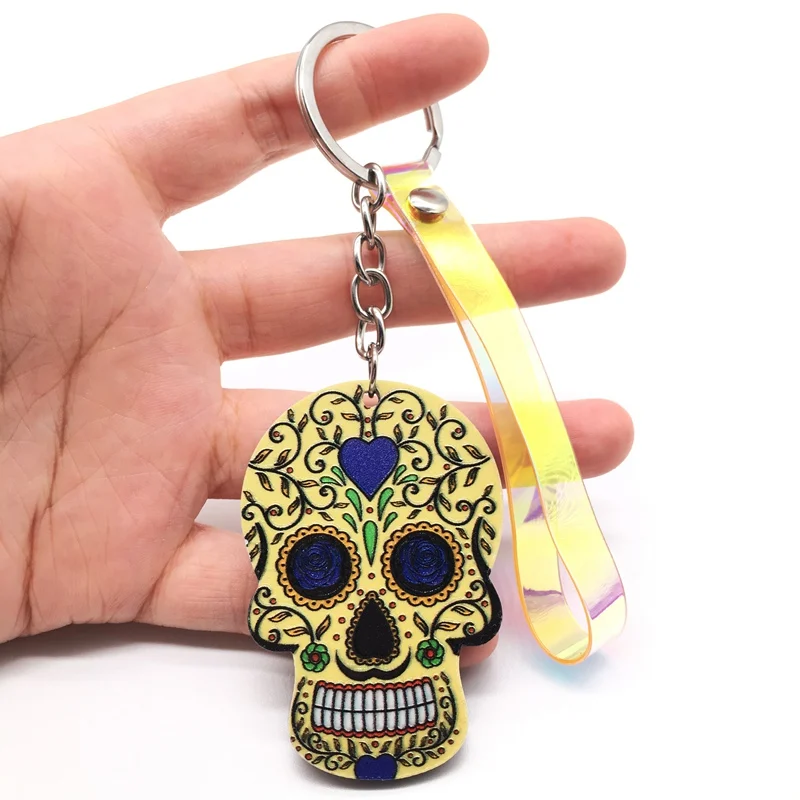 Брелоки Calavera мексиканские причудливые брелки для ключей с черепом пользовательский лазер Dazzle Rope Sugar Skull брелок сумка Шарм сладкий подарок - Цвет: I