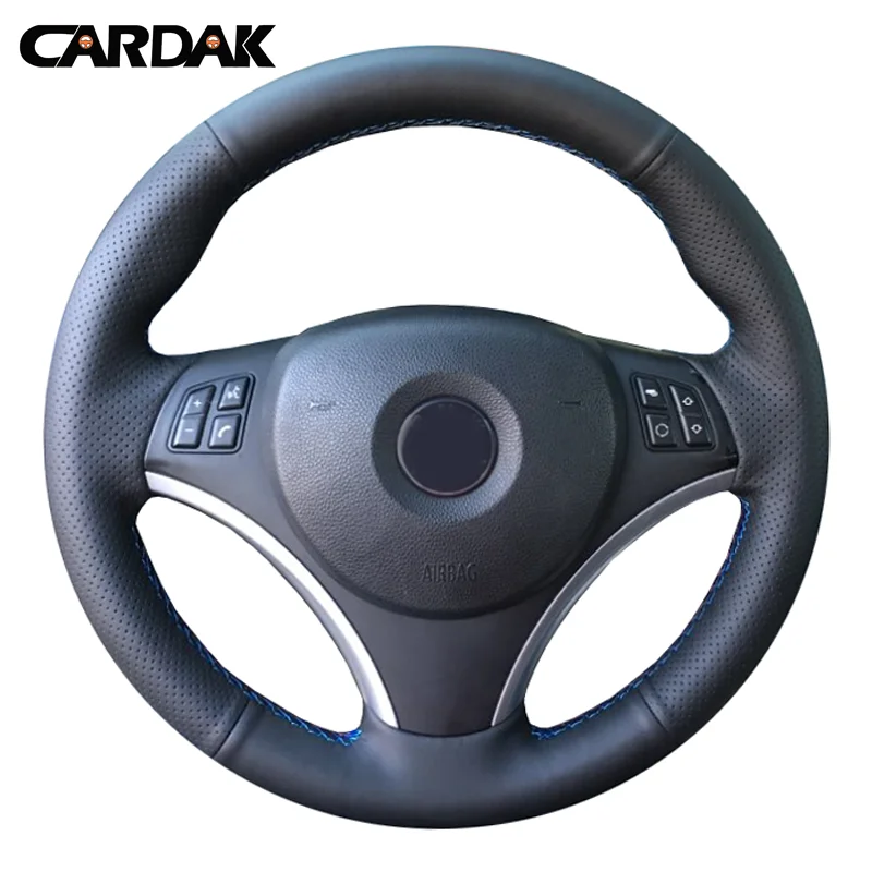 Cardak Black artificial Leather Car Steering wheel cover for BMW E90 E70 E71 X5 X6 320i 325i 330i 335i 120d E87 120i 130i