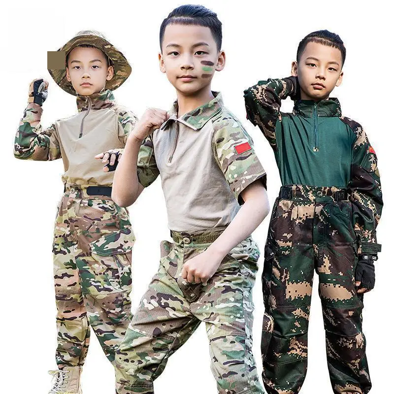Child Us Army Military Uniform Girls Boys Multi Pocket Long Sleeve CP Camouflage Tactical Scouting Training Clothes Ww2 Uniform