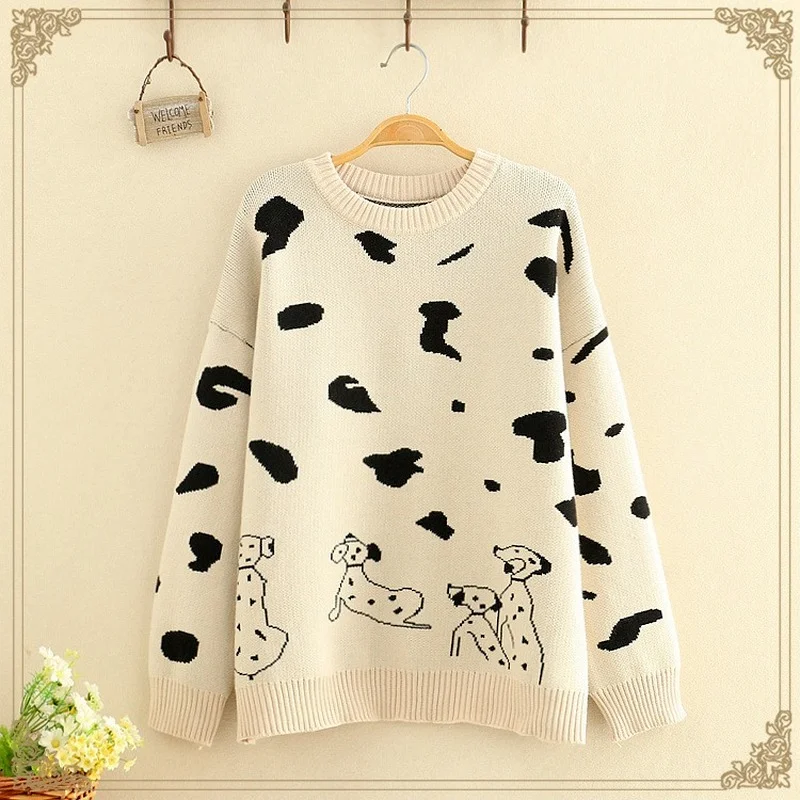 

Women's clothing Autumn And Winter The New Hand Painted Cow wind Round neck Long sleeve Sweater women Loose All-match sweet