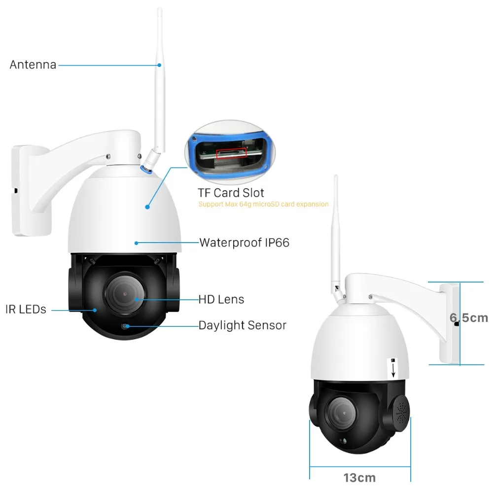 

ANBIUX HD 1080P 30X Optical Zoom Wireless PTZ Dome IP Camera 64G SD TF Card WIFI Outdoor CCTV Security Video Camera Audio IR 80m