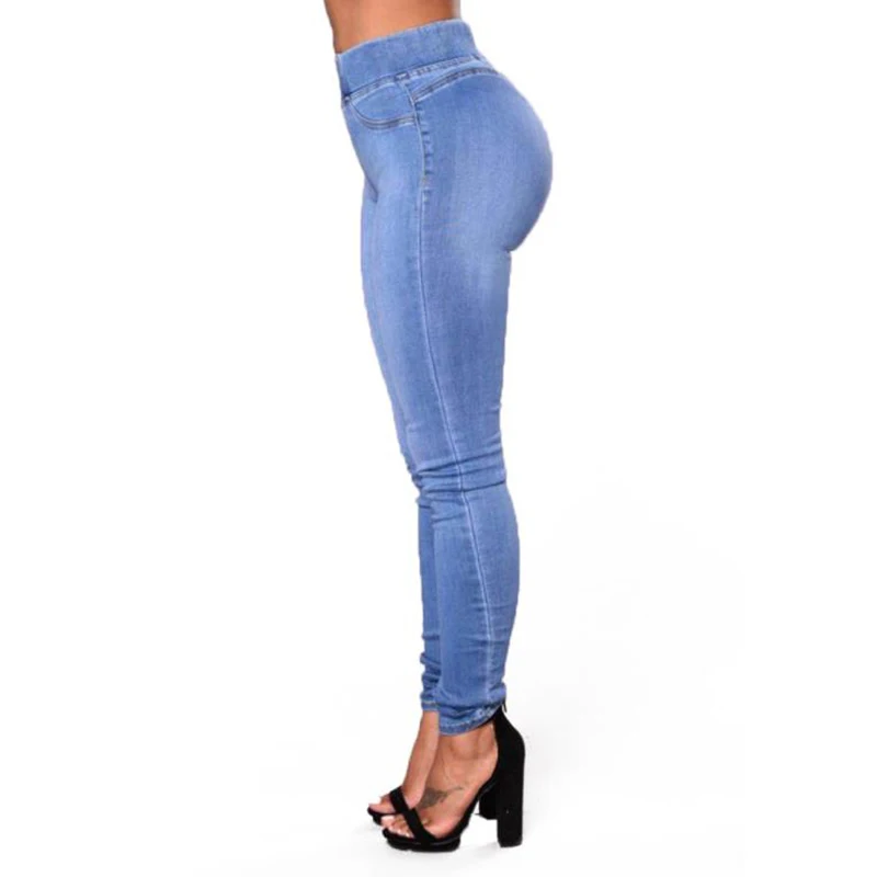 

2020 Summer and autumn sh women's fashion hot sale hot style light blue high waist pocket elastic waist jeans #221-1