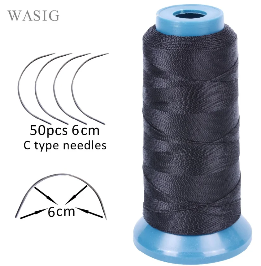 

1 рулон черных ткацких волос, высокоинтенсивная полиамидная нить, 50 шт., 6 см ткацкие иглы/иглы типа C/изогнутая игла