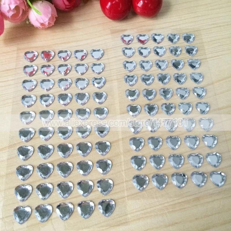 (2 листа) 10 мм Самоклеящиеся наклейки в виде сердца Акриловые стразы