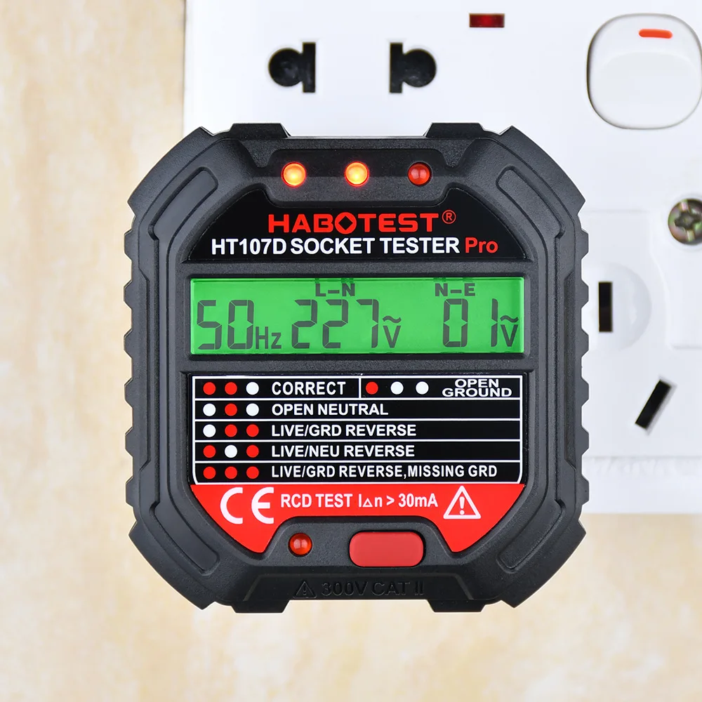 

Professional Socket Tester HT107 Rapidly Detect Socket Tester RCD GFCI Test Mode Voltage Test UK EU US Socket Detector