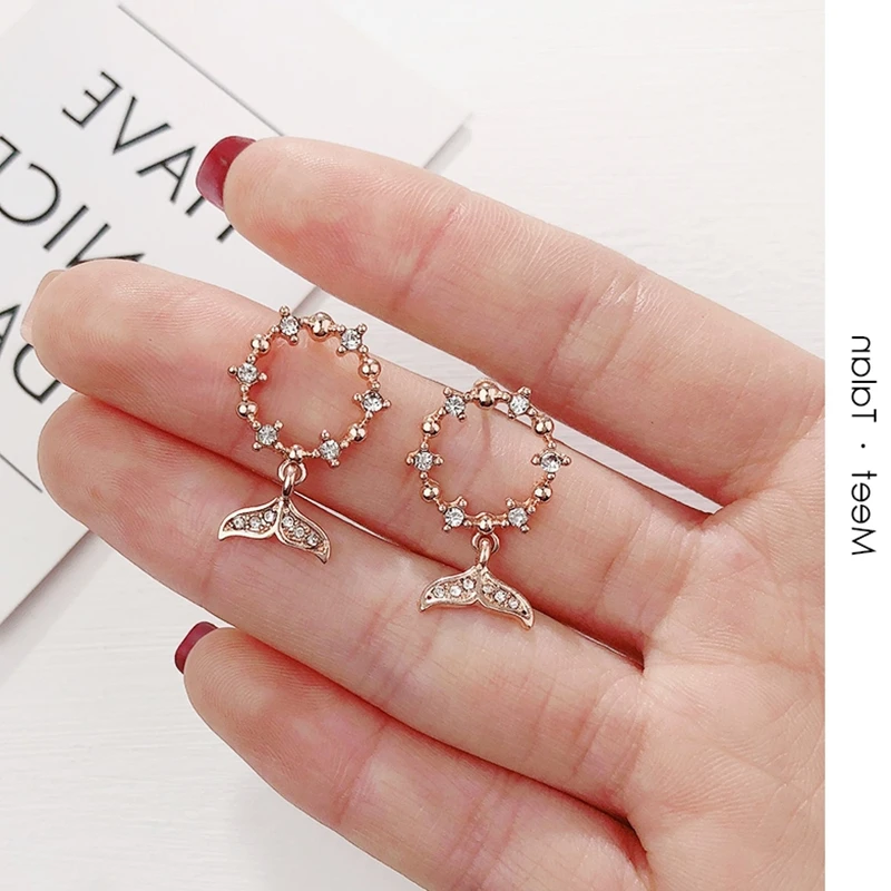 Korean Girl Heart High-quality Temperament Simple Wild Fishtail Earrings Fashion Elegant Romantic Shiny Zircon Wedding | Украшения и