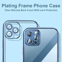 plating frame phone case for iphone 11 pro max lens protection cover for iphone 12 13 pro max mini clear soft silicone case